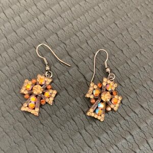 Dazzling Amber Crystal Cross Drop Earrings - Women Jewelry